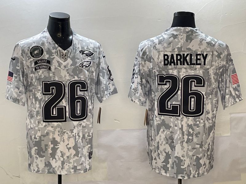 Men Philadelphia Eagles #26 Barkley Camo Nike 2025 Salute to Service Limited NFL Jersey style 1